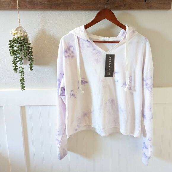 NWT Paper Crane Purple Tie Dye Cropped Sweater size Medium - Picture 2 of 5